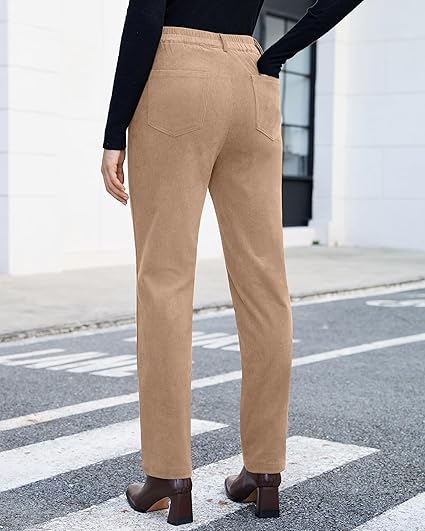 GRAPENT Corduroy Pants for Women High Wasited Straight Leg Elastic Waist Stretchy Casual Work Pants Fall Winter Trousers