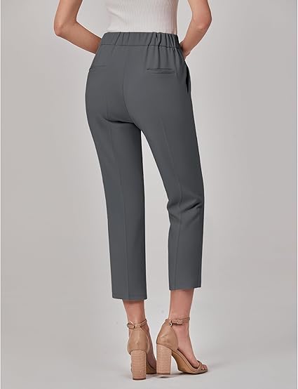 GRAPENT Capri Pants for Women High Waisted Pull On Dress Pants Slim Straight Leg Stretchy Waist Capris Trousers Pants