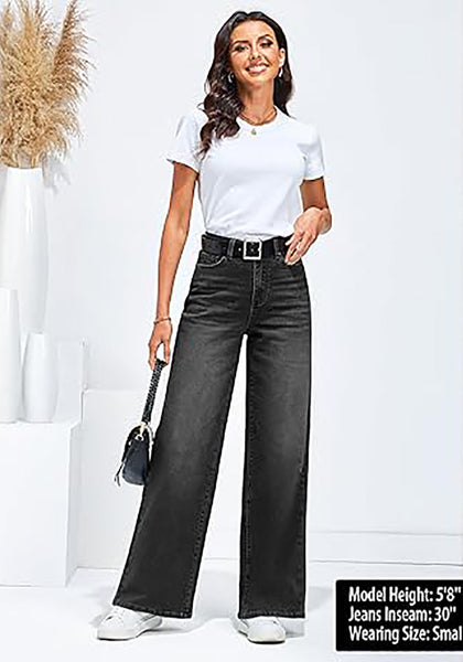 GRAPENT Wide Leg Jeans for Women Trendy High Waisted Stretchy Denim Pants 90s Baggy Jeans Trouser Jeans with Pockets