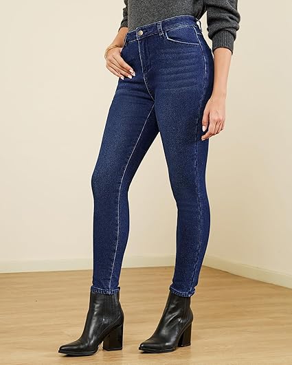 GRAPENT Fleece Lined Jeans for Women Trendy High Waisted Skinny Winter Stretchy Denim Pants Ankle Warm Thermal Jeggings