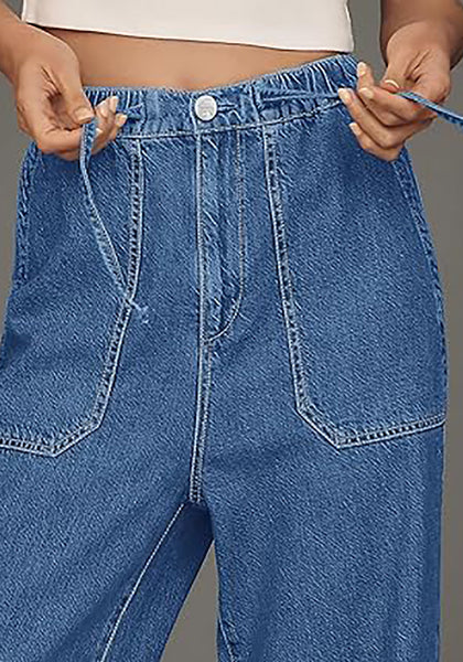 GRAPENT Wide Leg Jeans for Women Trendy High Waisted Drawstring Tie Elastic Waist Stretchy Denim Pants Trouser Jeans