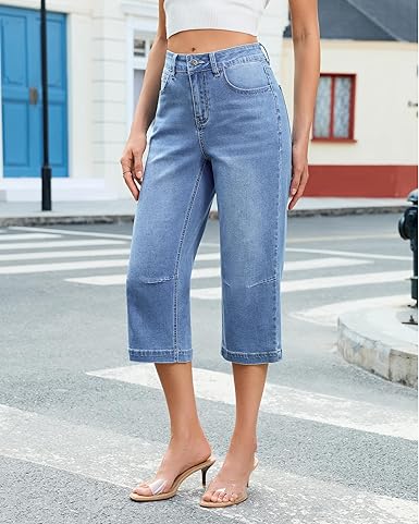 GRAPENT Capri Jeans for Women Mid Rise Straight Leg Casual Relaxed Fit Summer Cropped Stretchy Denim Capris Pants