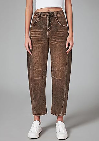 GRAPENT Barrel Jeans for Women Trendy High Waisted Wide Leg Baggy Cropped Relax Fit Stretch Denim Trouser Ankle Pants