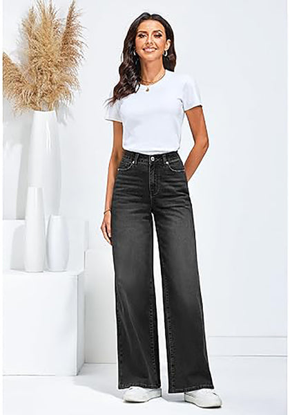 GRAPENT Wide Leg Jeans for Women Trendy High Waisted Stretchy Denim Pants 90s Baggy Jeans Trouser Jeans with Pockets