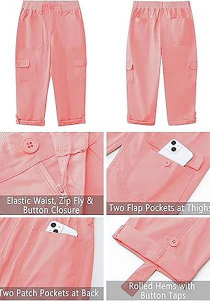 GRAPENT Cargo Capri Pants for Women High Waisted Relaxed Fit Elastic Knit Waist Casual Capris Trousers Cropped Pants