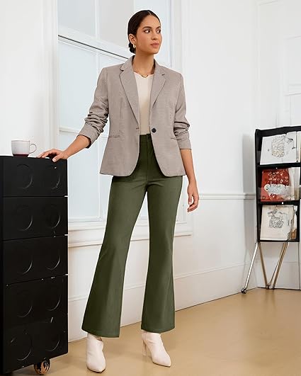 GRAPENT Corduroy Pants for Women Flare High Waisted Fall Winter Elastic Waist Stretchy Work Casual Trendy Wide Leg Pants