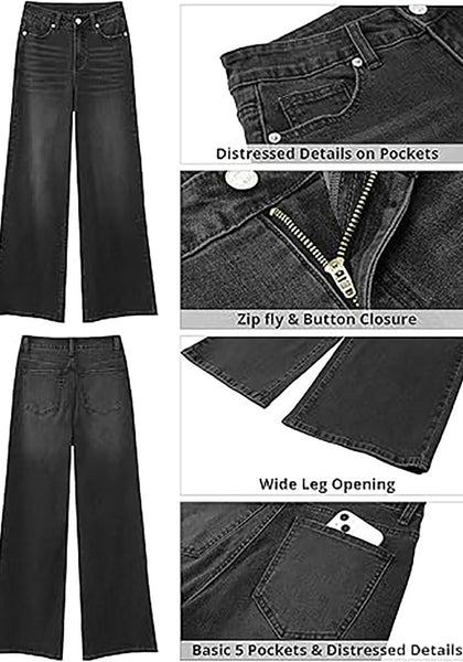 GRAPENT Wide Leg Jeans for Women Trendy High Waisted Stretchy Denim Pants 90s Baggy Jeans Trouser Jeans with Pockets