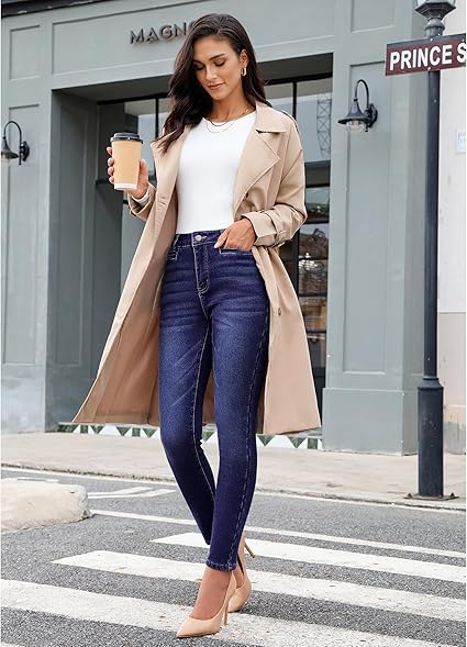 GRAPENT Fleece Lined Jeans for Women High Waisted Skinny Welt Pocket Winter Stretchy Denim Pants Warm Thermal Jeggings