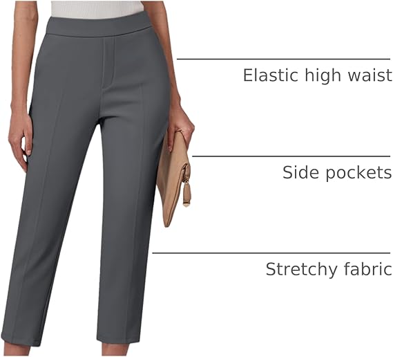 GRAPENT Capri Pants for Women High Waisted Pull On Dress Pants Slim Straight Leg Stretchy Waist Capris Trousers Pants
