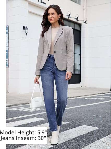 GRAPENT Straight Leg Jeans for Women Trendy High Waisted Classic Stretchy Denim Pants Casual Trouser Jeans with Pockets