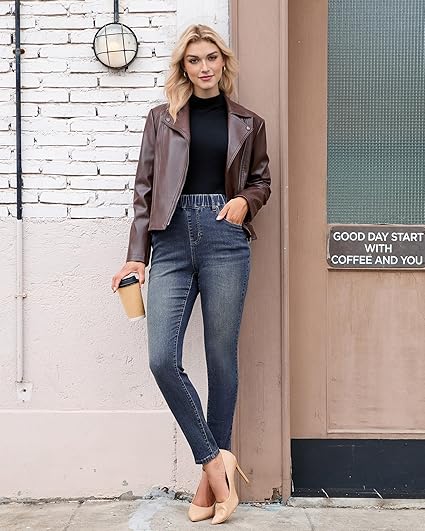 GRAPENT Skinny Jeans for Women High Waisted Trendy Pull On Elastic Waist Slim Jeggings Stretch Denim Pants Trouser Jeans