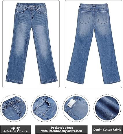 GRAPENT Womens Flare Jeans High Waisted Wide Leg Baggy Jean for Women Stretch Denim Pants