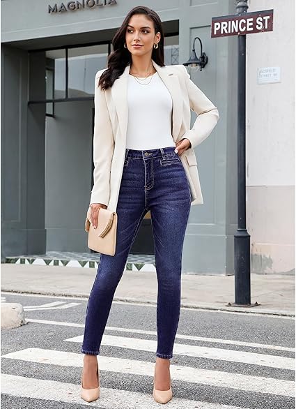 GRAPENT Fleece Lined Jeans for Women High Waisted Skinny Welt Pocket Winter Stretchy Denim Pants Warm Thermal Jeggings