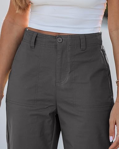 GRAPENT Wide Leg Pants for Women Cropped Chino High Waisted Business Casual Elastic Waist Work Trouser Pants with Pocket