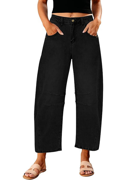 GRAPENT Barrel Jeans for Women Trendy High Waisted Wide Leg Baggy Cropped Relax Fit Stretch Denim Trouser Ankle Pants