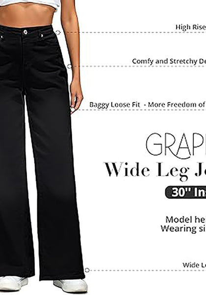 GRAPENT Wide Leg Jeans for Women Trendy High Waisted Stretchy Denim Pants 90s Baggy Jeans Trouser Jeans with Pockets
