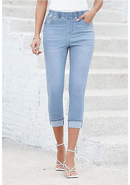 GRAPENT Pull On Jeans for Women High Waisted Skinny Capri Pants Trendy Stretch Denim Cropped Jeans Crop Jeggings Capris