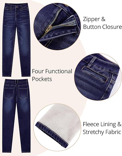 GRAPENT Fleece Lined Jeans for Women High Waisted Skinny Welt Pocket Winter Stretchy Denim Pants Warm Thermal Jeggings