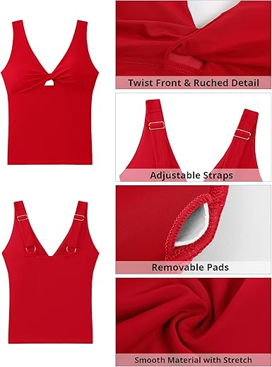 GRAPENT StrapCore Tankini Tops for Women Swimwear Twisted Keyhole Padded Bathing Suit Beach Vacation Modest Swimsuit Swim Top Only