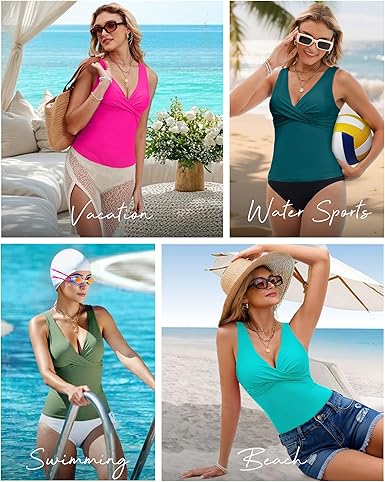 GRAPENT StrapCore Tankini Tops for Women Cross Over Adjustable Straps Padded Modest Swimsuits Swimwear Bathing Suit Swim Top Only