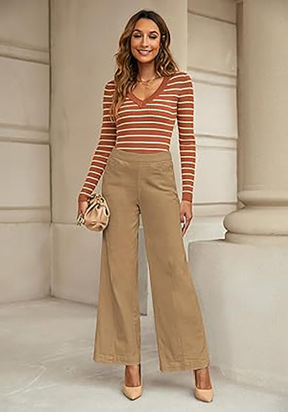 GRAPENT Pull On Womens Jeans Baggy Stretchy High Waisted Denim Wide Leg Trouser Pants Trendy Front Seam 90s Loose Jean