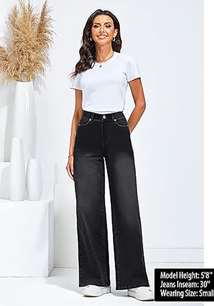 GRAPENT Wide Leg Jeans for Women Trendy High Waisted Stretchy Denim Pants 90s Baggy Jeans Trouser Jeans with Pockets