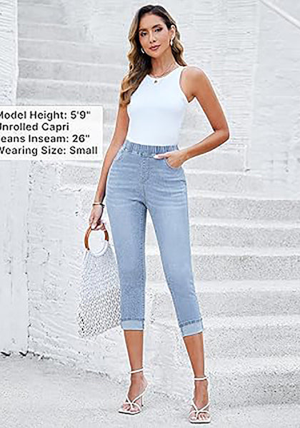 GRAPENT Pull On Jeans for Women High Waisted Skinny Capri Pants Trendy Stretch Denim Cropped Jeans Crop Jeggings Capris