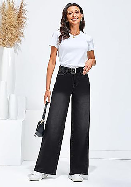 GRAPENT Wide Leg Jeans for Women Trendy High Waisted Stretchy Denim Pants 90s Baggy Jeans Trouser Jeans with Pockets