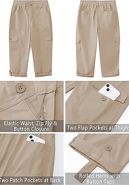 GRAPENT Cargo Capri Pants for Women High Waisted Relaxed Fit Elastic Knit Waist Casual Capris Trousers Cropped Pants