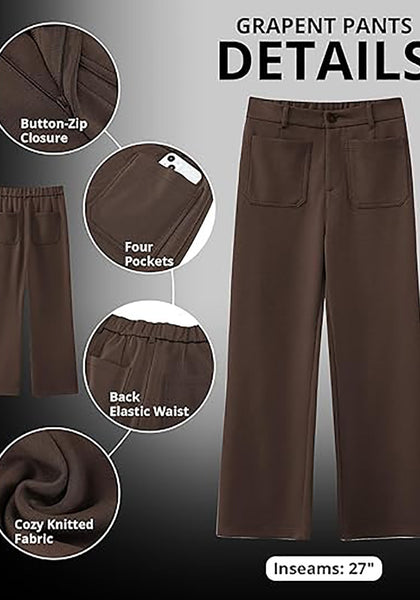 GRAPENT Women's High Waisted Wide Leg Knit Lounge Pant with Pockets