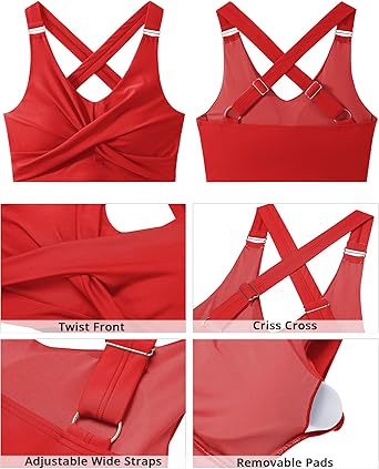 GRAPENT Bikini Tops for Women Twist Front Ruched Bathing Suit Adjustable Crisscross Back Cropped Tankini Swim Top Only