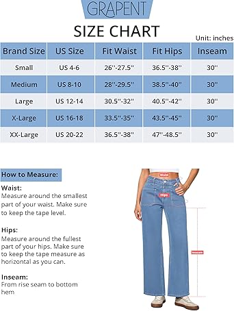 GRAPENT Wide Leg Jeans for Women Trendy High Waisted Loose Straight Leg Stretchy Retro Denim Pants with Pouch Pockets