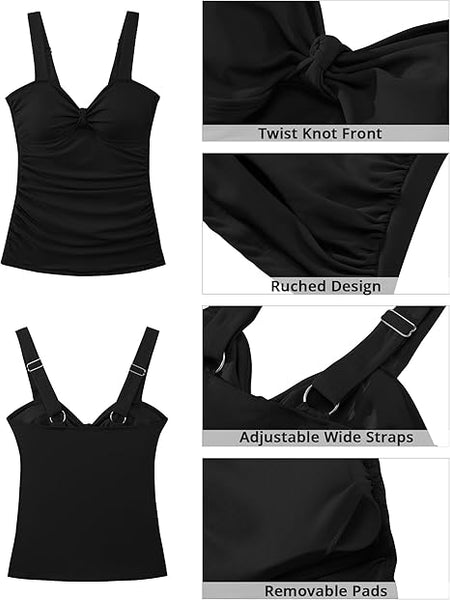 GRAPENT Women's Solid Stretch Ruched Twist Front Tankini Top With No Bottom