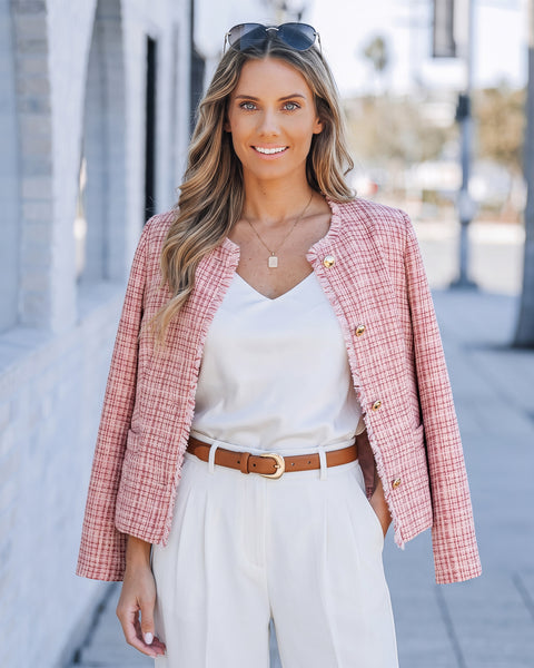 GRAPENT Tweed Blazers for Women Dressy Casual Collarless Work Suit Jackets Textured Tweed, Long Sleeve, Round Neck, Frayed Trim, Casual Blazer Jackets with Shoulder Pads, Business Casual, Office Wear