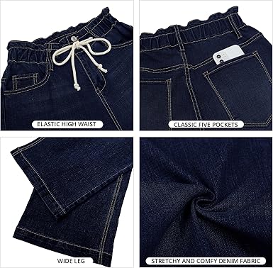 GRAPENT Wide Leg Jeans for Women Stretch High Wasited Elastic Waist Bell Bottom Baggy Y2K Pants