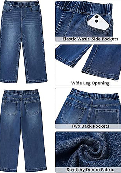 GRAPENT Capri Jeans for Women Wide Leg High Waisted Effortless Flow Pull On Stretchy Denim Elastic Waist Pants with Pockets