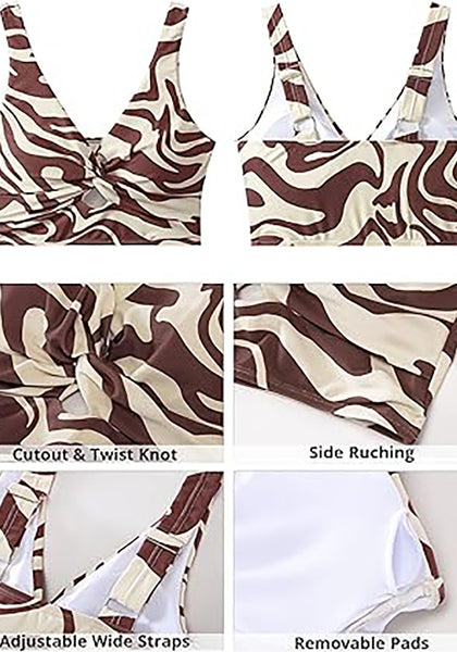 GRAPENT Bikini Tops for Women Cropped Tankini Tops Floral Printed Beach Padded Knot Twist Cut Out Bathing Suit Top Only