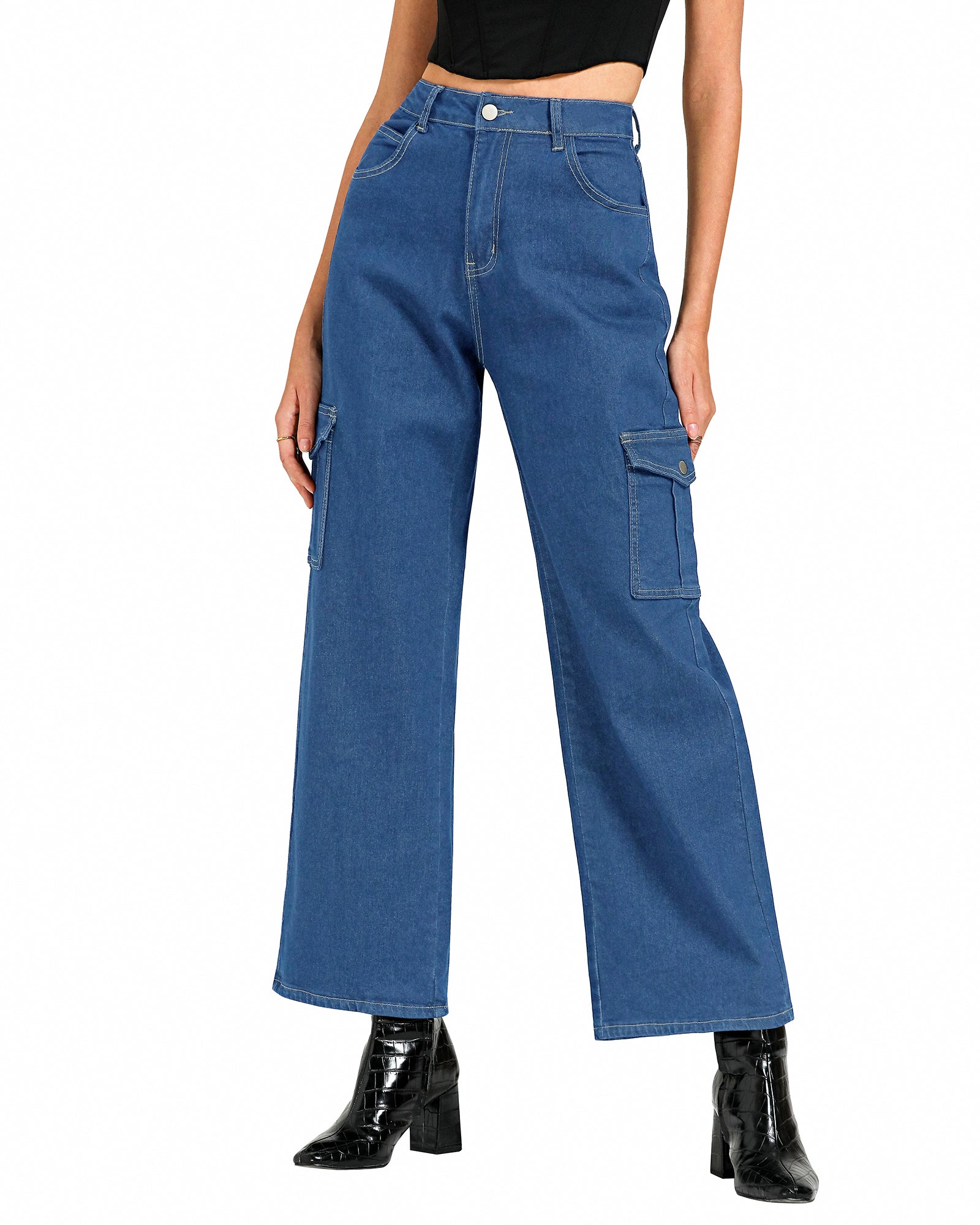 GRAPENT Cargo Jeans for Women Wide Leg Baggy High Waisted Jean