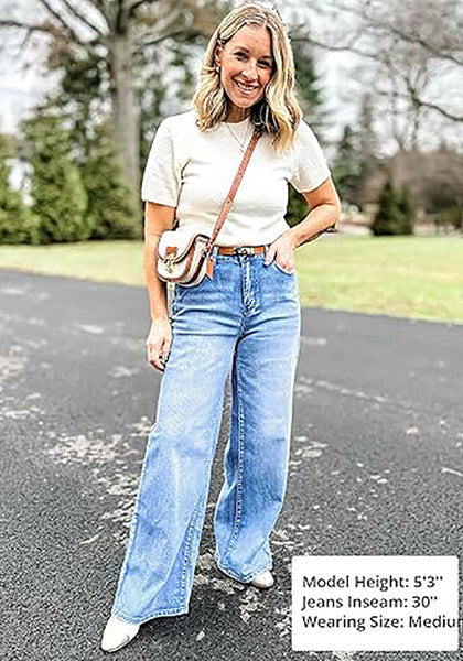 GRAPENT Wide Leg Jeans for Women Trendy High Waisted Stretchy Denim Pants 90s Baggy Jeans Trouser Jeans with Pockets