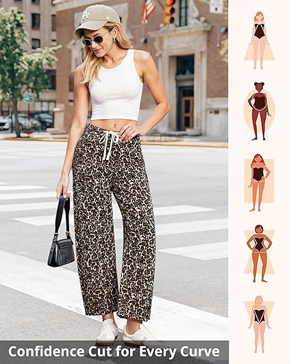 GRAPENT Barrel Jeans for Women Trendy High Waisted Pull On Wide Leg Cropped Leopard Cheetah Print Stretchy Denim Pants