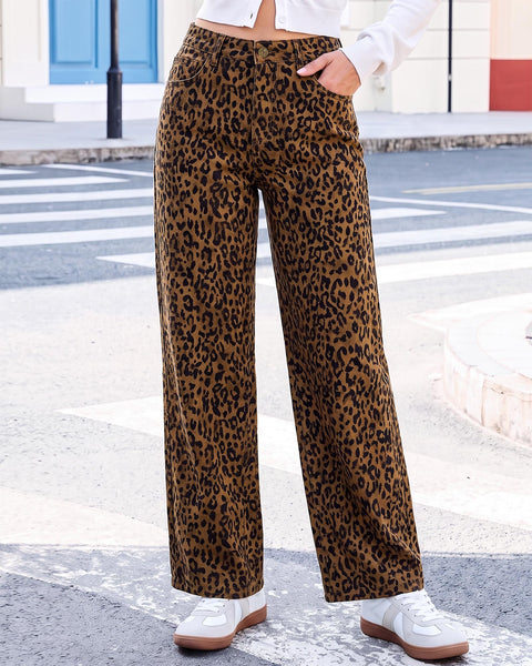 GRAPENT Womens Wide Leg Jeans High Waist Cheetah Print Baggy Leopard Pants | Baggy Wide Leg Cut, Classic Leopard Print, High Rise, 29.5 Inch Inseam, Stretchy Denim Pants, Loose Fit, Western Chic Outfits