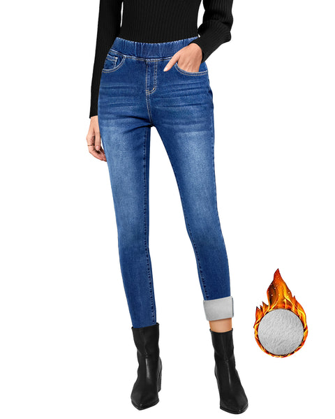 GRAPENT Jeans for Women High Waisted Pull On Fleece Lined Leggings Stretchy Denim Skinny Jeggings Thermal Winter Pants