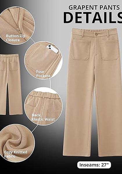 GRAPENT Women's High Waisted Wide Leg Knit Lounge Pant with Pockets