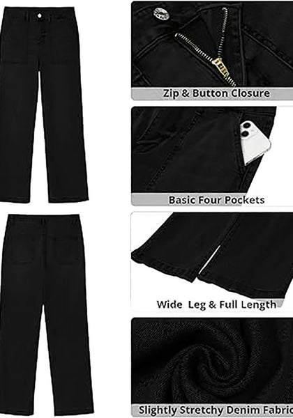 GRAPENT Jeans for Women High Waisted Straight Leg Jeans Stretchy Trendy Wide Leg Denim Pants Jean Trousers Patch Pockets