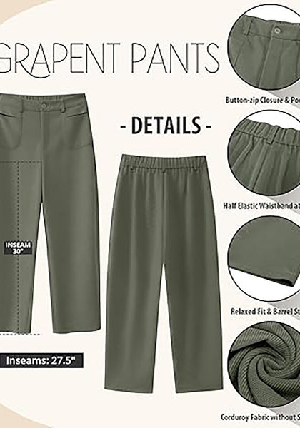 GRAPENT Barrel Pants for Women High Waisted Corduroy Elastic Waist Trendy Loose Casual Fall Trousers Pants with Pockets