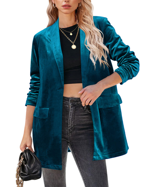 GRAPENT Velvet Blazers Jackets for Women Business Casual Oversized Long Suit Jacket Dressy Cardigan Blazer Work Office