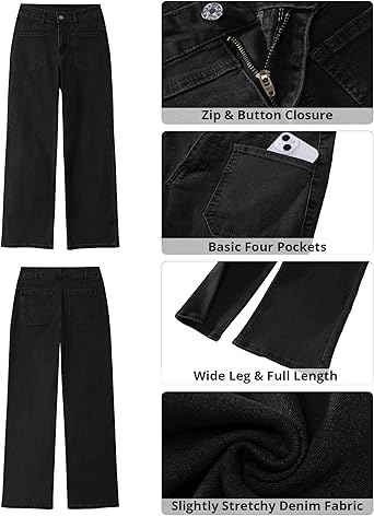 GRAPENT Wide Leg Jeans for Women Trendy High Waisted Loose Straight Leg Stretchy Retro Denim Pants with Pouch Pockets