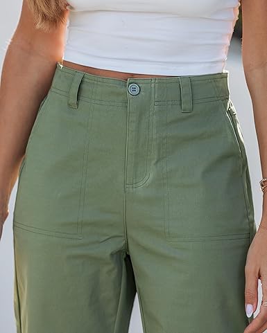 GRAPENT Wide Leg Pants for Women Cropped Chino High Waisted Business Casual Elastic Waist Work Trouser Pants with Pocket