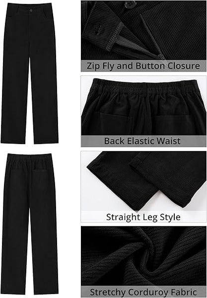 GRAPENT Corduroy Pants for Women High Wasited Straight Leg Elastic Waist Stretchy Casual Work Pants Fall Winter Trousers