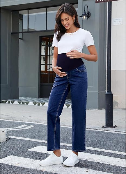 Grapent Women's Patchwork Low Rise Jean Denim 5-pocket Mom Pant Maternity